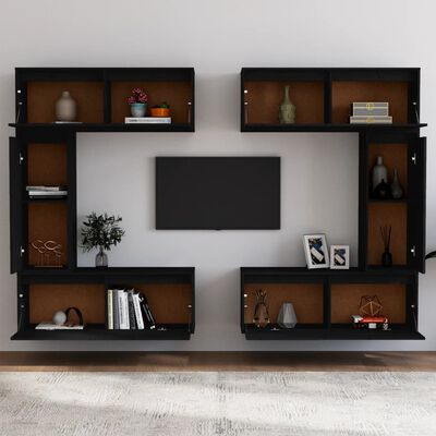 vidaXL 6 darab fekete tömör fenyőfa TV-szekrény