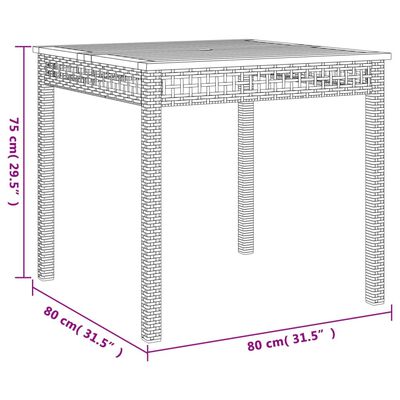 vidaXL bézs polyrattan és akácfa kerti asztal 80 x 80 x 75 cm