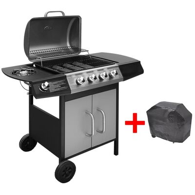 vidaXL fekete és ezüst gáz grillsütő 4+1 főzőfelülettel