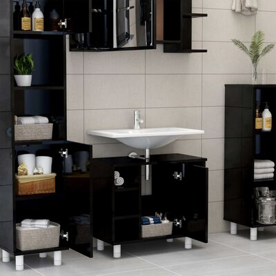 vidaXL magasfényű fekete forgácslap fürdőszobaszekrény 60x32x53,5 cm