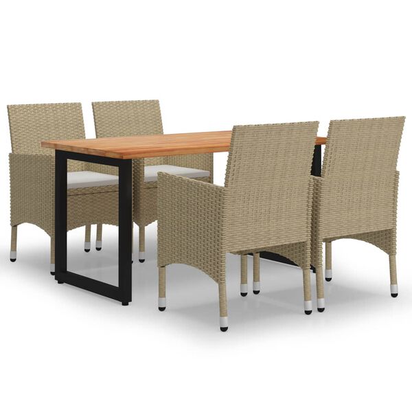 vidaXL 5 r&eacute;szes b&eacute;zs polyrattan kerti &eacute;tkezőgarnit&uacute;ra p&aacute;rn&aacute;kkal