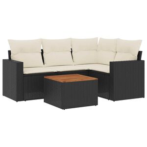 vidaXL 5 r&eacute;szes fekete polyrattan kerti kanap&eacute;szett p&aacute;rn&aacute;kkal