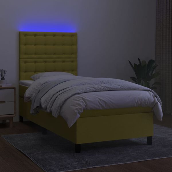 vidaXL z&ouml;ld sz&ouml;vet rug&oacute;s &eacute;s LED-es &aacute;gy matraccal 90x190 cm