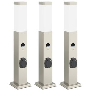 vidaXL 3 db szenzoros 50 cm rozsdamentes ac&eacute;l oszlopl&aacute;mpa IP44 szenzorral &eacute;s konnektorral
