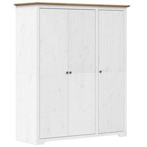 vidaXL BODO feh&eacute;r &eacute;s barna t&ouml;m&ouml;r fenyőfa ruh&aacute;sszekr&eacute;ny 146x53,5x173 cm