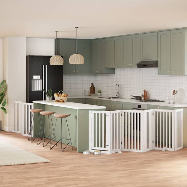 vidaXL feh&eacute;r ny&aacute;rfa 9 paneles &ouml;sszecsukhat&oacute; kutyakapu ajt&oacute;val 450 cm