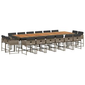 vidaXL 17 r&eacute;szes sz&uuml;rke polyrattan kerti &eacute;tkezőgarnit&uacute;ra p&aacute;rn&aacute;val