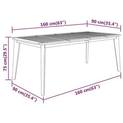 vidaXL tömör akácfa kerti asztal 160 x 90 x 75 cm