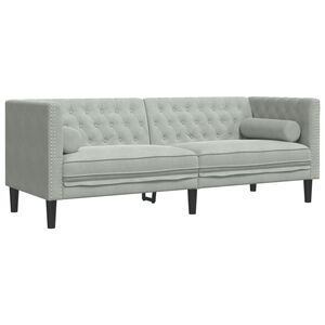 vidaXL 3 szem&eacute;lyes vil&aacute;gosz&ouml;ld b&aacute;rsony Chesterfield kanap&eacute; p&aacute;rn&aacute;kkal