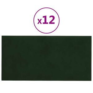 vidaXL 12 db sötétzöld bársony fali panel 30 x 15 cm 0,54 m²