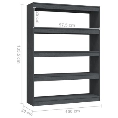 vidaXL szürke tömör fenyőfa könyvszekrény/térelválasztó 100 x 30 x 135,5 cm