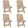 vidaXL 4 db összecsukható tömör tíkfa kerti szék párnákkal