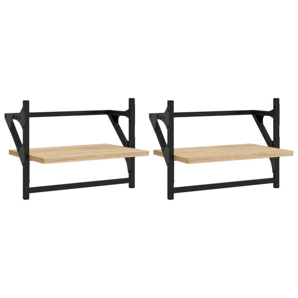 vidaXL 2 db sonoma t&ouml;lgy sz&iacute;nű falipolc r&uacute;ddal 40 x 25 x 30 cm
