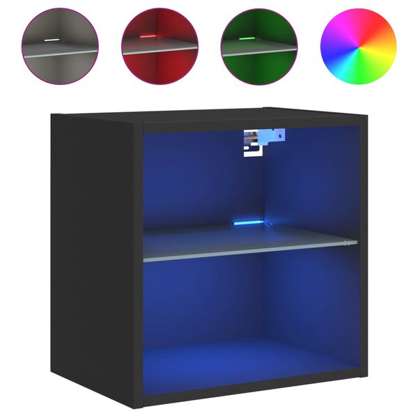 vidaXL fekete falra szerelhető éjjeliszekrény LED lámpákkal