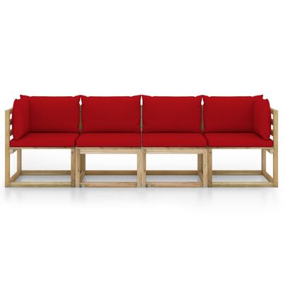 vidaXL négyszemélyes kerti kanapé piros párnákkal