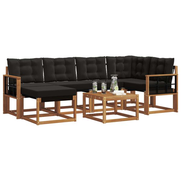 vidaXL K&uuml;lt&eacute;ri kanap&eacute; szett p&aacute;rn&aacute;val 7 pcs Term&eacute;szetes &eacute;s fekete