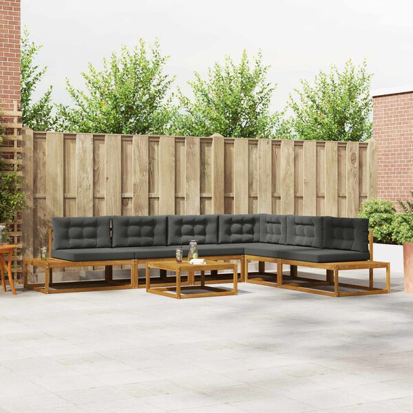 vidaXL K&uuml;lt&eacute;ri kanap&eacute; szett 7 Darab Term&eacute;szetes &eacute;s antracit