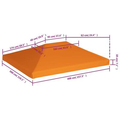 vidaXL narancssárga pavilon tetőponyva 310 g/m², 4 x 3 m