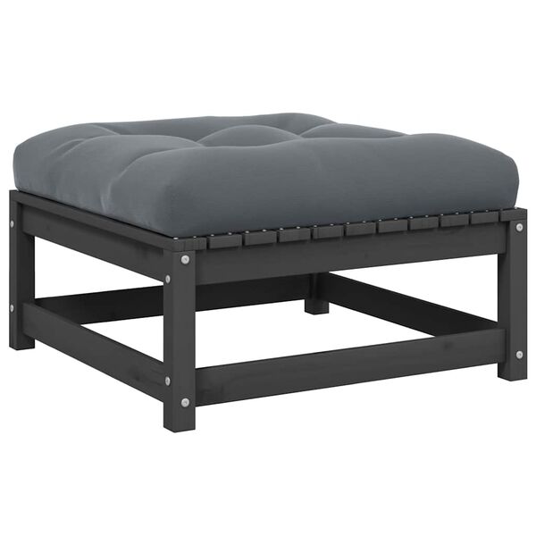 vidaXL szürke tömör fenyőfa kerti lábzsámoly párnával