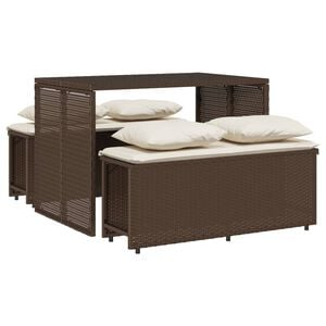 vidaXL 3 r&eacute;szes barna polyrattan kerti &eacute;tkezőgarnit&uacute;ra p&aacute;rn&aacute;val