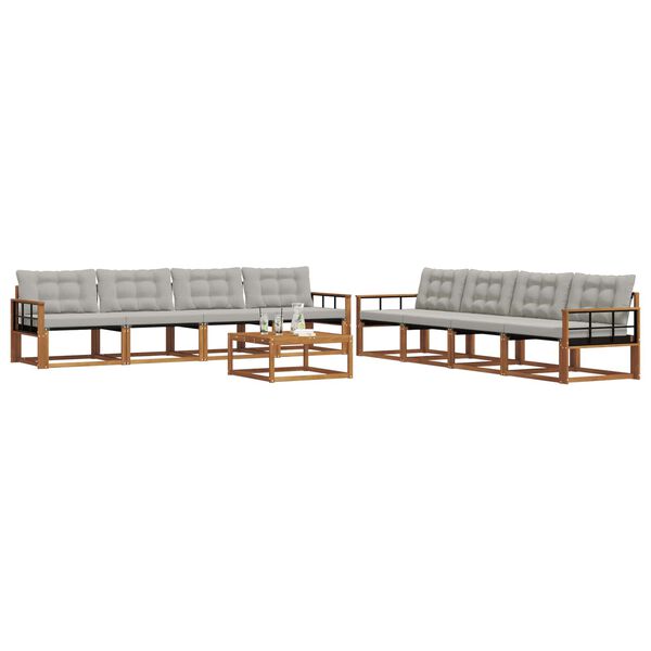 vidaXL K&uuml;lt&eacute;ri kanap&eacute; szett 9 pcs Term&eacute;szetes &eacute;s Vil&aacute;gossz&uuml;rke