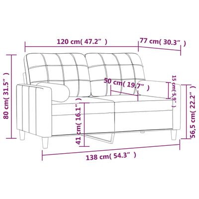 vidaXL 2 személyes sötétszürke szövet kanapé díszpárnákkal 120 cm