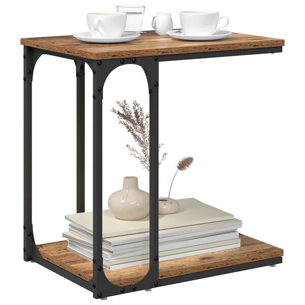 vidaXL Oldal asztal polcokkal R&eacute;gi fa 50 x 35 x 52 cm Faanyag