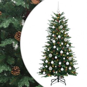 vidaXL Műkar&aacute;csonyfa g&ouml;mbbel 120 cm 150 LED Meleg feh&eacute;r PE &eacute;s PVC Z&ouml;ld