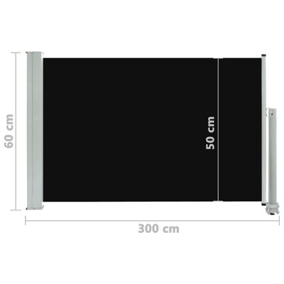 vidaXL fekete kihúzható oldalsó terasz napellenző 60 x 300 cm