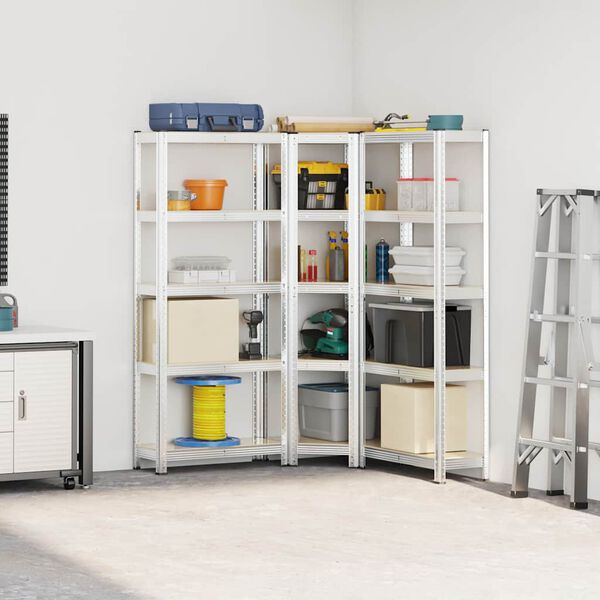 vidaXL 3 db 5 r&eacute;tegű polcok k&eacute;szlet ez&uuml;st ac&eacute;l&g&eacute;pelt fa