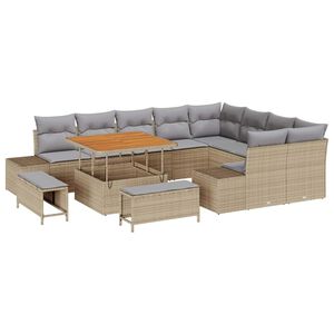 vidaXL Kerti Kanap&eacute; Szett p&aacute;rn&aacute;val t&aacute;rol&oacute;val 12 pcs B&eacute;zs Poli rattan