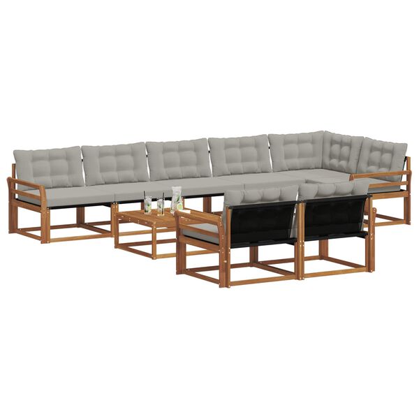 vidaXL K&uuml;lt&eacute;ri kanap&eacute; szett 9 pcs Term&eacute;szetes &eacute;s Vil&aacute;gossz&uuml;rke