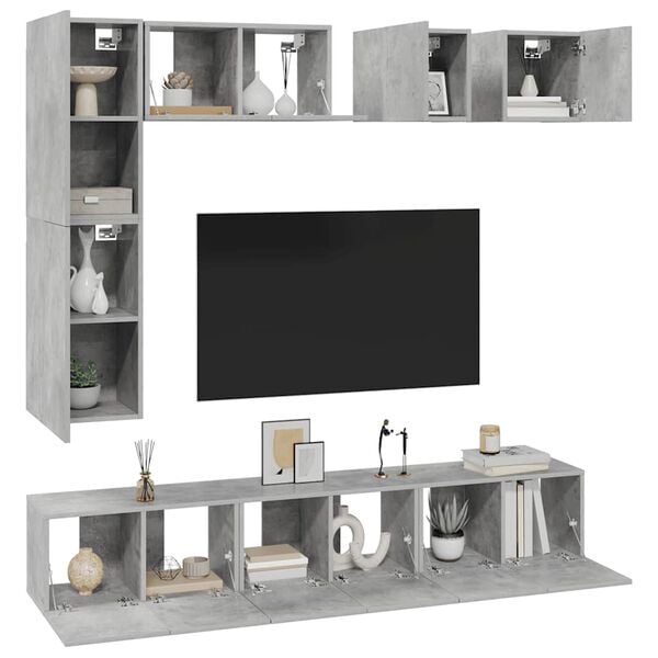 vidaXL 8 r&eacute;szes betonsz&uuml;rke szerelt fa TV-szekr&eacute;nyszett