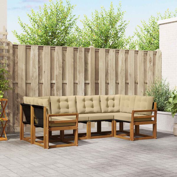 vidaXL K&uuml;lt&eacute;ri kanap&eacute; szett p&aacute;rn&aacute;val 6 pcs Term&eacute;szetes &eacute;s b&eacute;zs