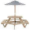 vidaXL hatsz&ouml;gletű t&ouml;m&ouml;r fenyőfa piknikasztal napernyővel 6 gyereknek