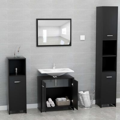 vidaXL fekete szerelt fa fürdőszobai bútorszett