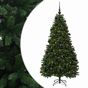 vidaXL Műkar&aacute;csonyfa k&ouml;z&eacute;pz&ouml;ld g&ouml;mb&ouml;kkel 180 cm 300 LED Meleg feh&eacute;r