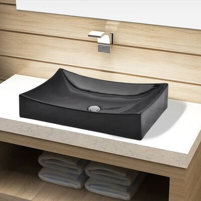 Fürdőszoba téglalap alakú kerámia mosdó fekete
