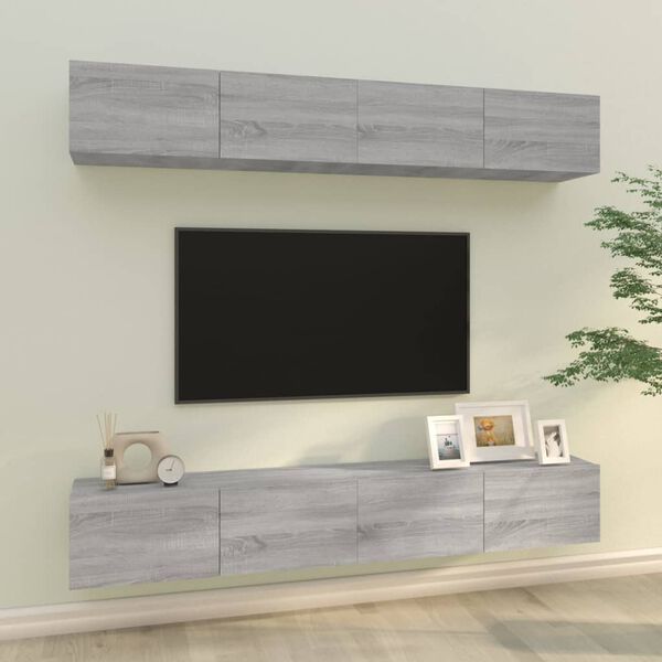 vidaXL 4 db szürke sonoma színű fali TV-szekrény 100 x 30 x 30 cm
