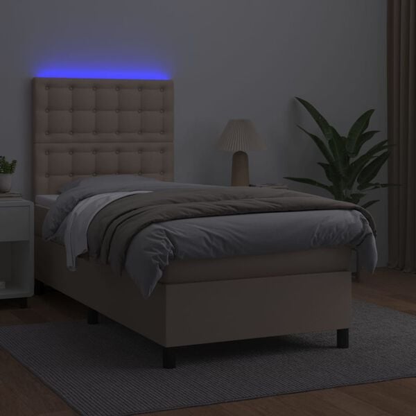 vidaXL cappuccino sz&iacute;nű műbőr rug&oacute;s &aacute;gy matraccal &eacute;s LED-del 80x200 cm