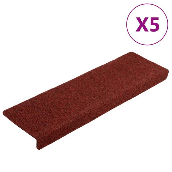 vidaXL 5 db öntapadós lépcsőszőnyeg 65 x 21 x 4 cm bordói piros téglalap alakú széllel