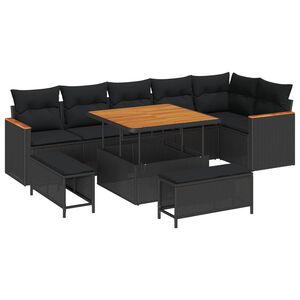 vidaXL Kerti Kanap&eacute; Szett p&aacute;rn&aacute;val 9 pcs Fekete Poli rattan