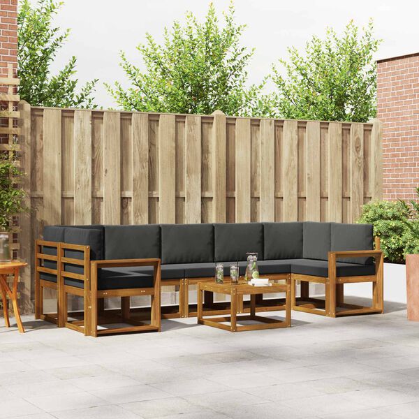 vidaXL K&uuml;lt&eacute;ri kanap&eacute; szett p&aacute;rn&aacute;val 8 pcs Term&eacute;szetes &eacute;s antracit