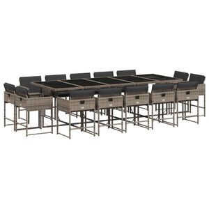 vidaXL 15 r&eacute;szes sz&uuml;rke polyrattan kerti &eacute;tkezőgarnit&uacute;ra p&aacute;rn&aacute;kkal