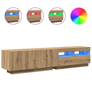 vidaXL k&eacute;zműves t&ouml;lgy szerelt fa TV-szekr&eacute;ny LED-ekkel 180x35x40 cm