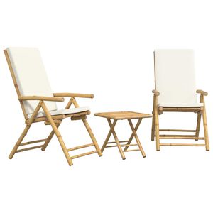 vidaXL 3 db bambusz &ouml;sszecsukhat&oacute; bisztr&oacute;szett kr&eacute;mfeh&eacute;r p&aacute;rn&aacute;val