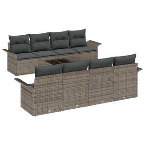 vidaXL Kerti Kanap&eacute; Szett 9 pcs Sz&uuml;rke Poli rattan