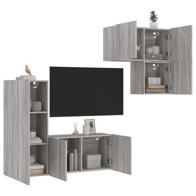 vidaXL 4 darab szürke sonoma színű szerelt fa fali TV-bútor