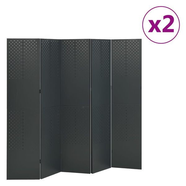 vidaXL 2 db antracitsz&uuml;rke ac&eacute;l 5-paneles t&eacute;relv&aacute;laszt&oacute; 200 x 180 cm