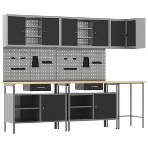 vidaXL Munkaszekr&eacute;ny K&eacute;szlet fi&oacute;kkal polcokkal 10 pcs Fekete &eacute;s Sz&uuml;rke